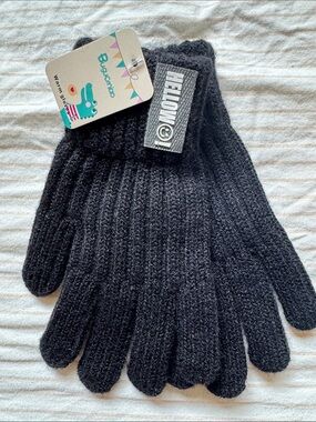 Black Knit Men's Gloves - Warm Ribbed Winter Gloves